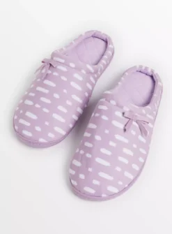 Lilac Stroke Print Padded Mule Slippers M