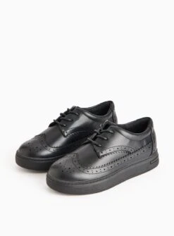 Black Faux Leather Brogue School Shoes 12 Infant