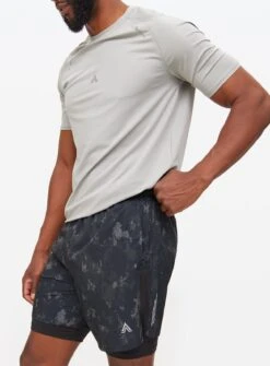 Black Double Layer Active Printed ShortsXL