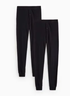 Black Maximum-Warmth Ribbed Long Thermal Pants 2 PackXXL