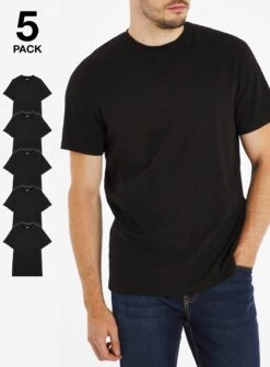 JACAMO 5 Pack Black Crew T Shirt Long Black 1XL