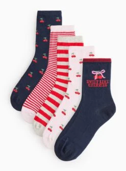 Cherry Printed Ankle Socks 5 Pack 4-8